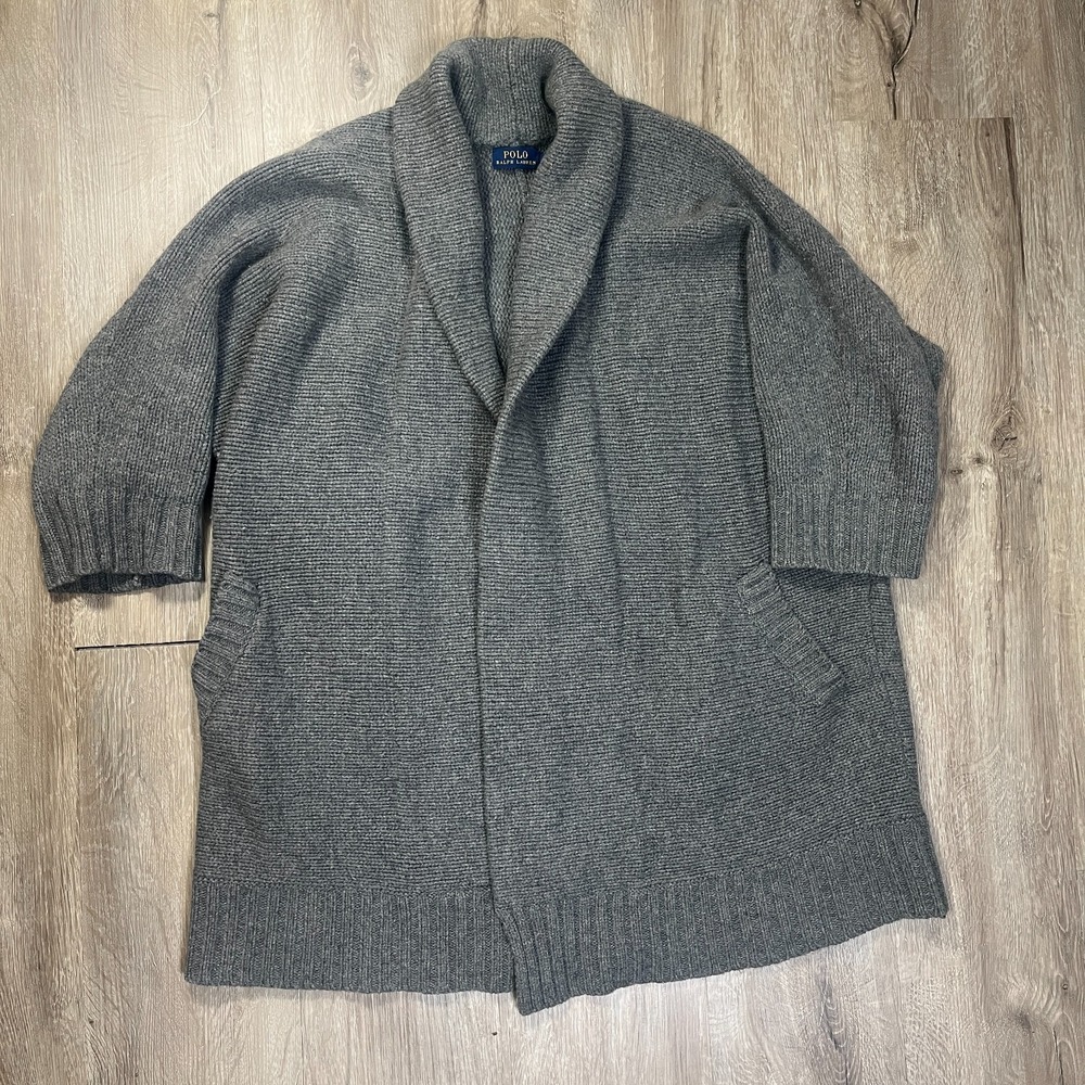 Polo Ralph Lauren Cardigan Womens Small Gray Wool Merino Cashmere Blend Shawl